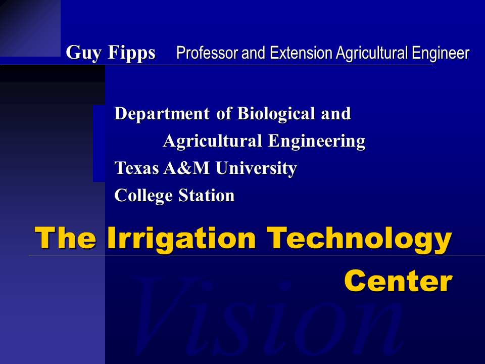 This is a slideshow that introduces the Irrigation Technology Center's purpose: to innovate in irrigation and discover ways to save water.