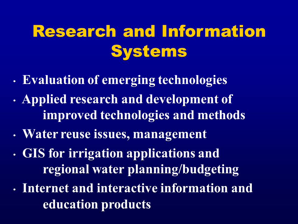 This is a slideshow that introduces the Irrigation Technology Center's purpose: to innovate in irrigation and discover ways to save water.